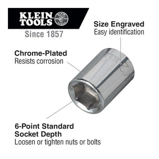 Klein Tools – Socket Wrench, Size 3/8 in Sq Drive, 6 & 12 Point