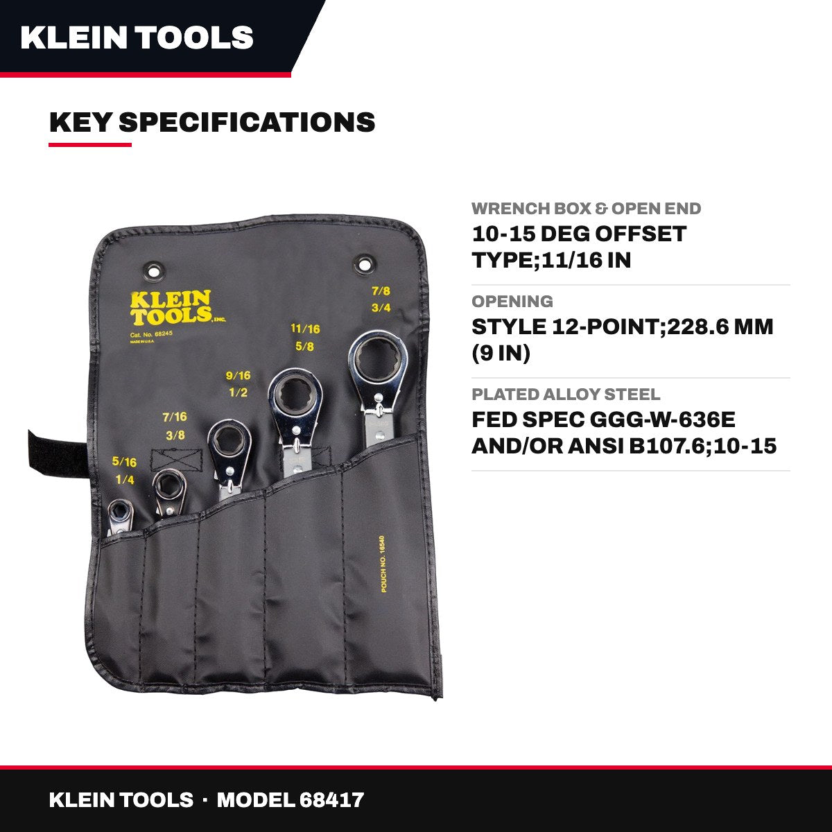 Klein Tools 68417 – Wrench Box & Open End – 10-15 Deg Offset Type, 11/16 In