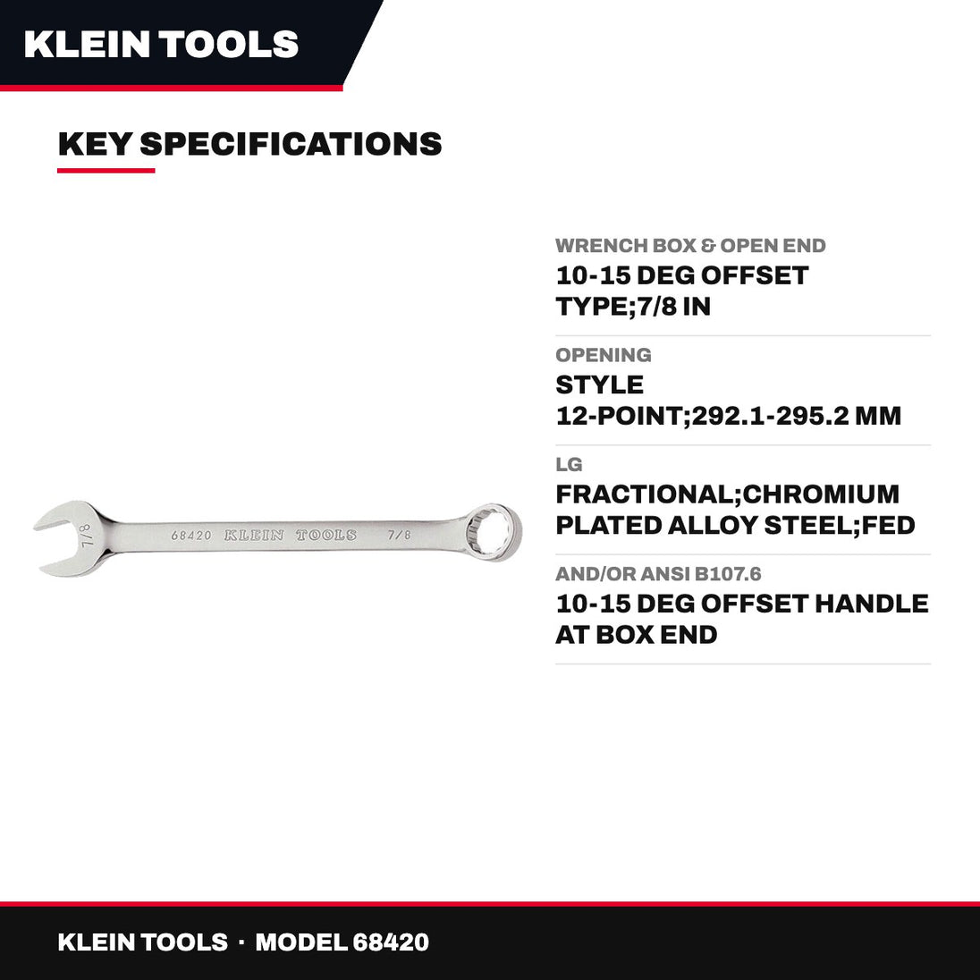 Klein Tools 68420 – Wrench Box & Open End – 10-15 Deg Offset Type, 7/8 In