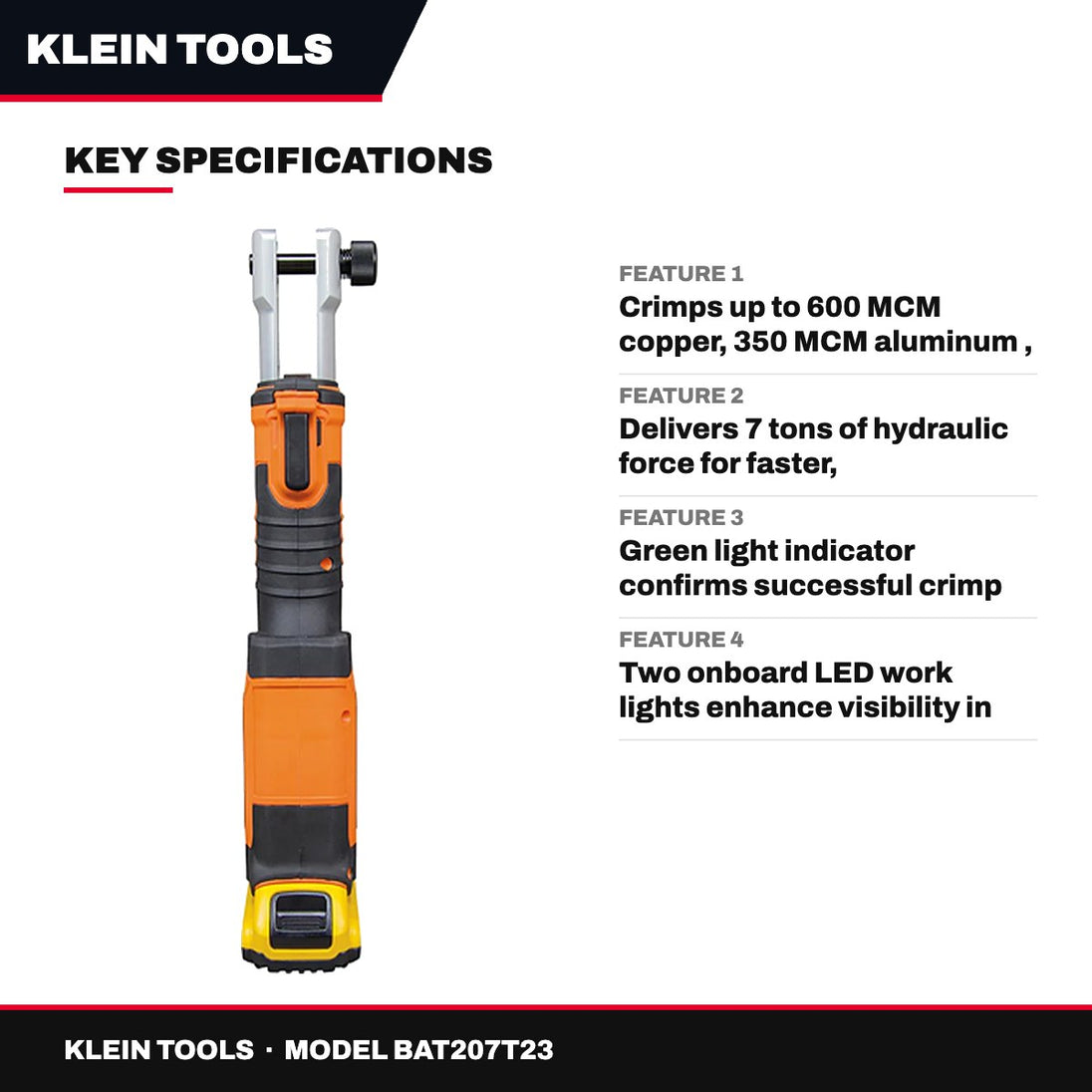 Klein Tools BAT207T23 – Battery-Operated Hydraulic Crimper 7 Ton