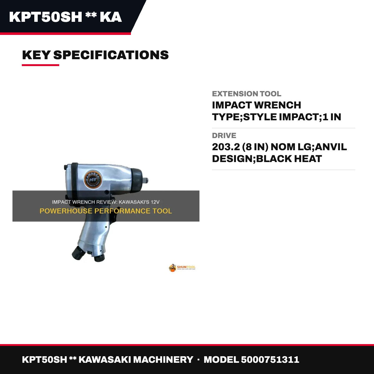 Kawasaki Machinery KPT50SH – Impact Wrench Extension Tool, Style Impact