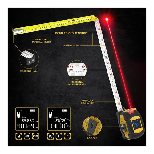 Lexvon OTHERS – 2 In 1 Digital Laser Tape Measure | 130Ft/40M Laser Distance Meter Display On Backlit Lcd Screen With 16Ft/5M
