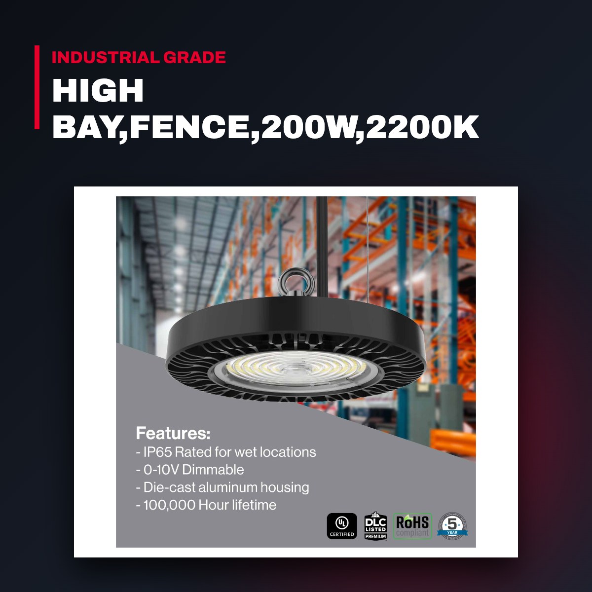 Lght Ftg-Led – High Bay,Fence,200W,2200K