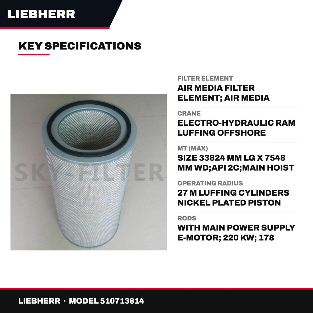 Liebherr 510713814 – Filter Element – Air Media Filter Element, Air Media