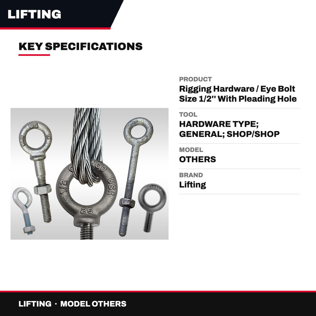 Lifting OTHERS – Rigging Hardware / Eye Bolt Size 1/2'' With Pleading Hole Manufactured By Amco