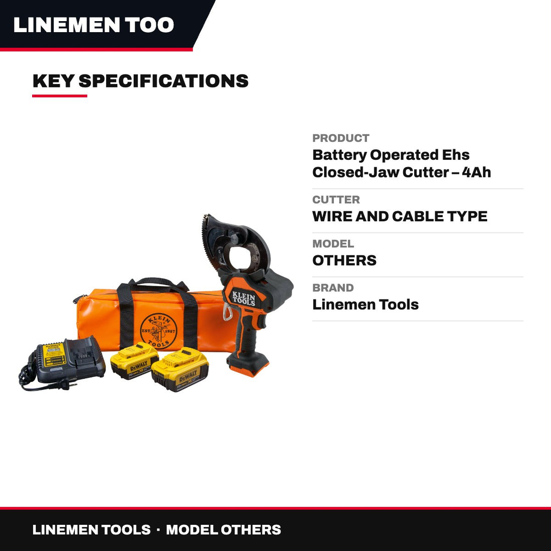 Linemen Tools OTHERS – Battery Operated Ehs Closed-Jaw Cutter – 4Ah Bat20Gd14H