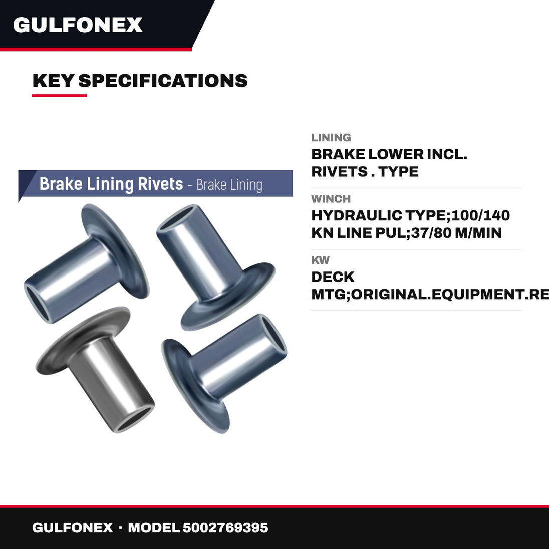 Lining – Brake Lower Incl. Rivets . Type