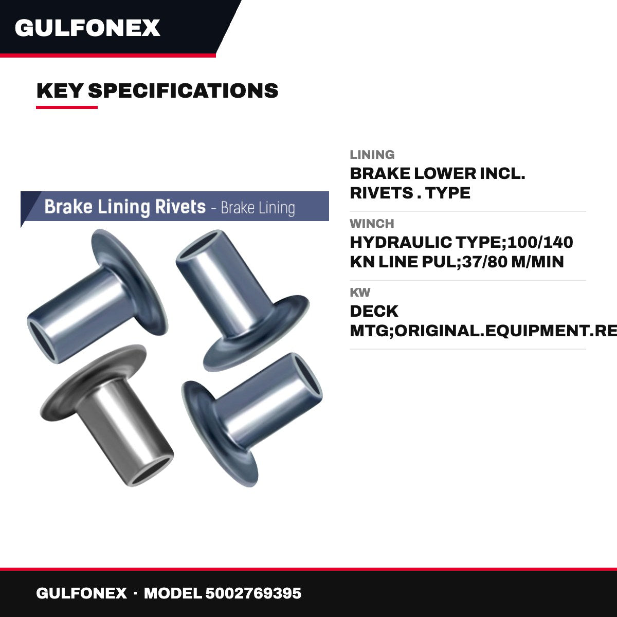 Lining – Brake Lower Incl. Rivets . Type