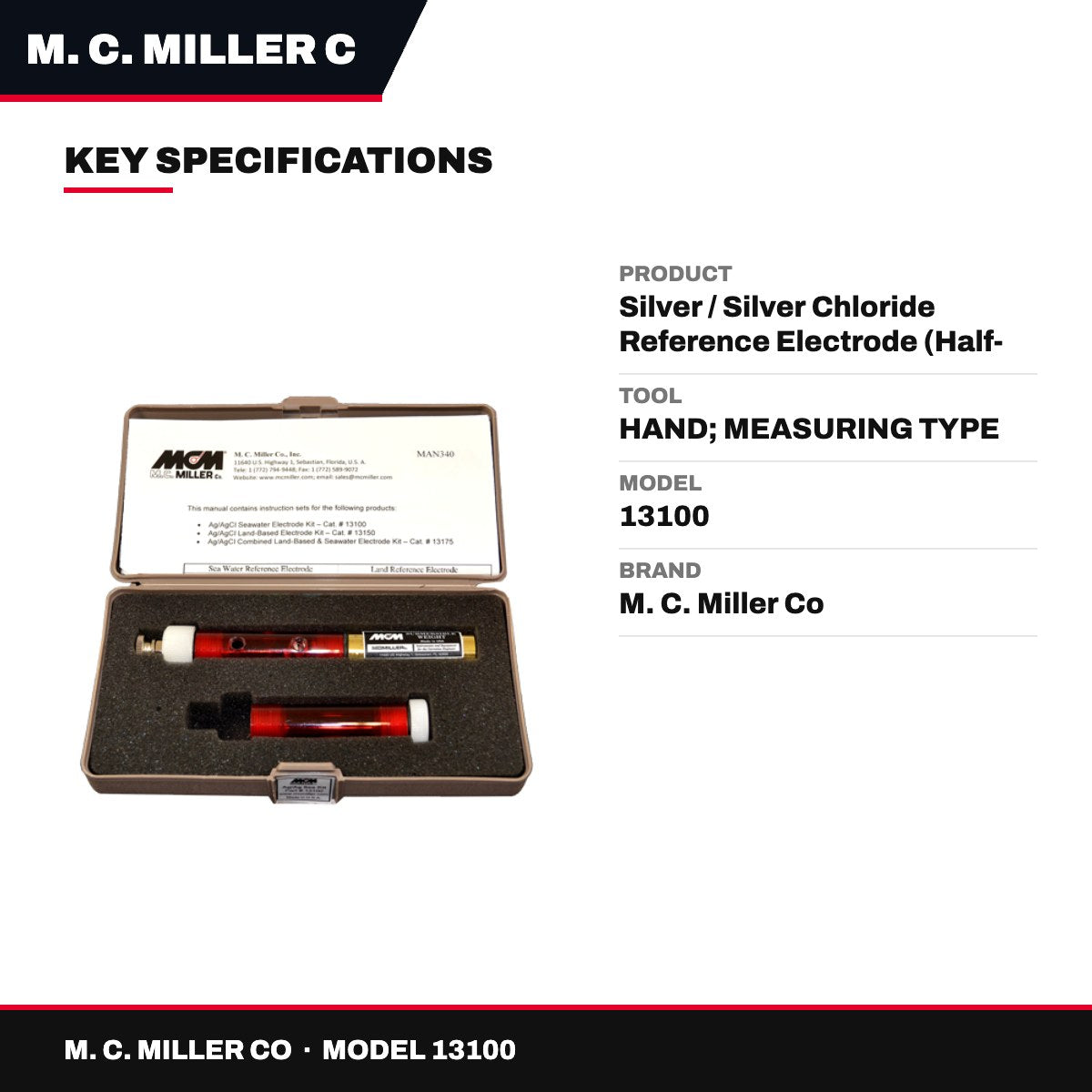 M. C. Miller Co 13100 – Silver / Silver Chloride Reference Electrode (Half- Cell) Mcmiller Pn # 13100 – The Sea Water Kit