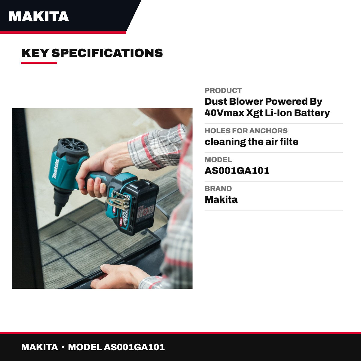 Makita AS001GA101 – Dust Blower Powered By 40Vmax Xgt Li-Ion Battery With A Variety Of Tip Nozzles And The High Blowing Force Prod