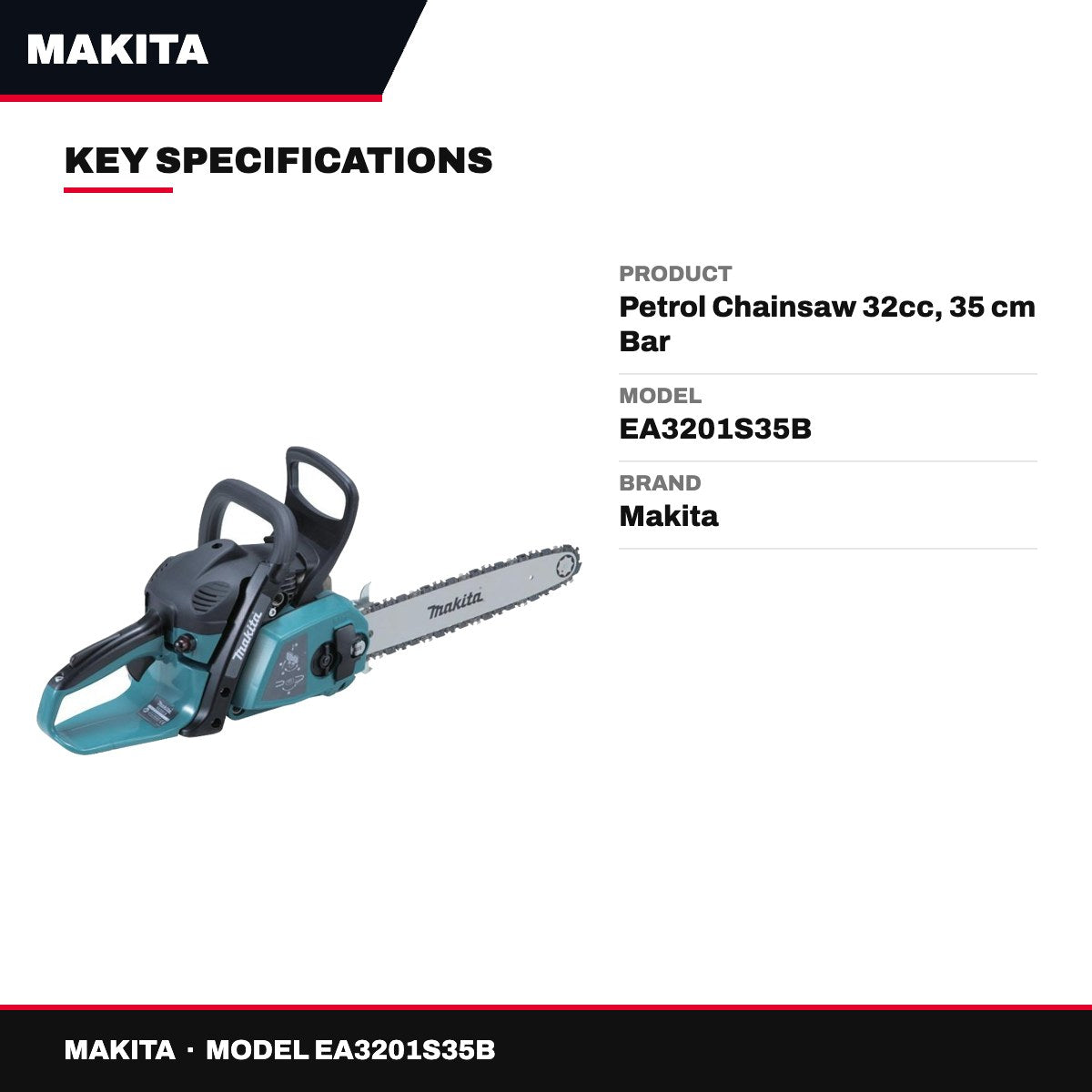 Makita EA3201S35B – Petrol Chainsaw 32cc, 35 cm Bar