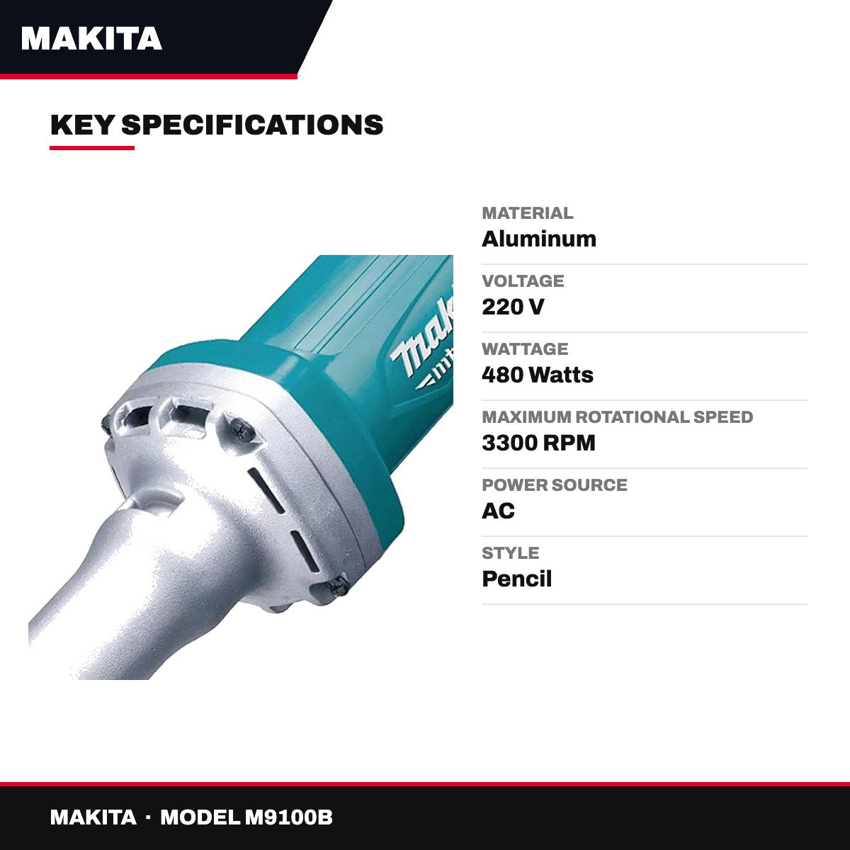 Makita M9100B – Die Grinder 6 mm, 480W, 220V