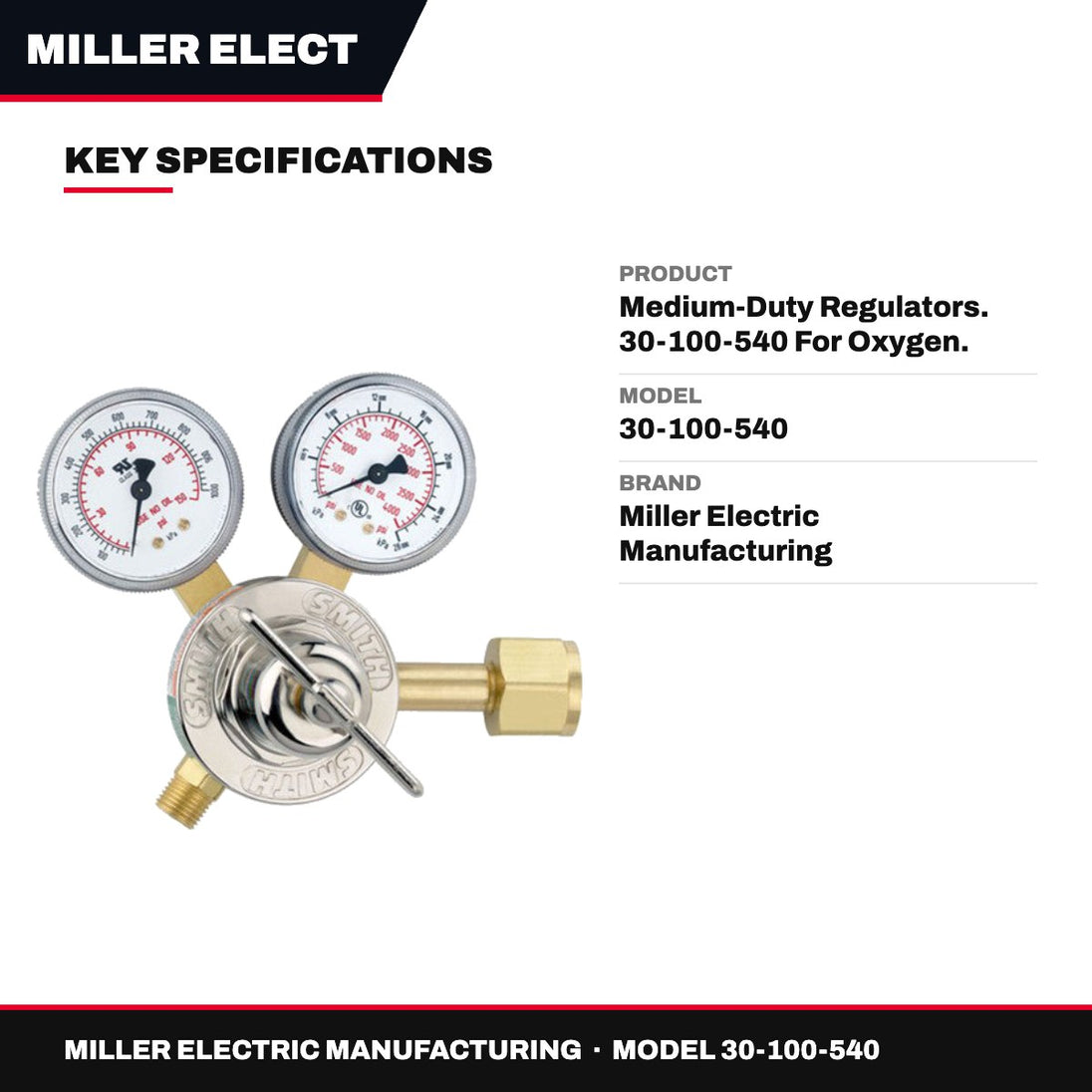 Miller Electric Manufacturing 30-100-540 – Medium-Duty Regulators. 30-100-540 For Oxygen.