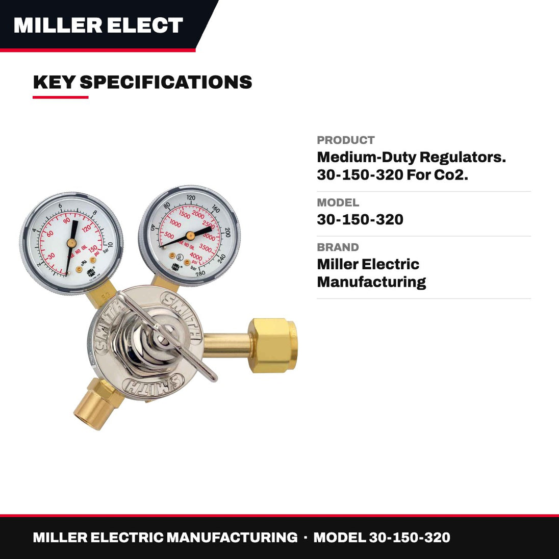Miller Electric Manufacturing 30-150-320 – Medium-Duty Regulators. 30-150-320 For Co2.