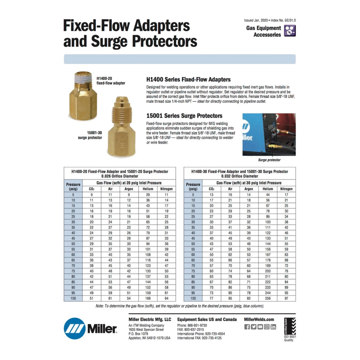 Miller Electric Manufacturing H1400-20 – H1400 Series Fixed Flow Adapters Female Thread Size 5/8-18 Unf Male Thread Size 1/4-Inch Npt.H1400-20 And 0.02