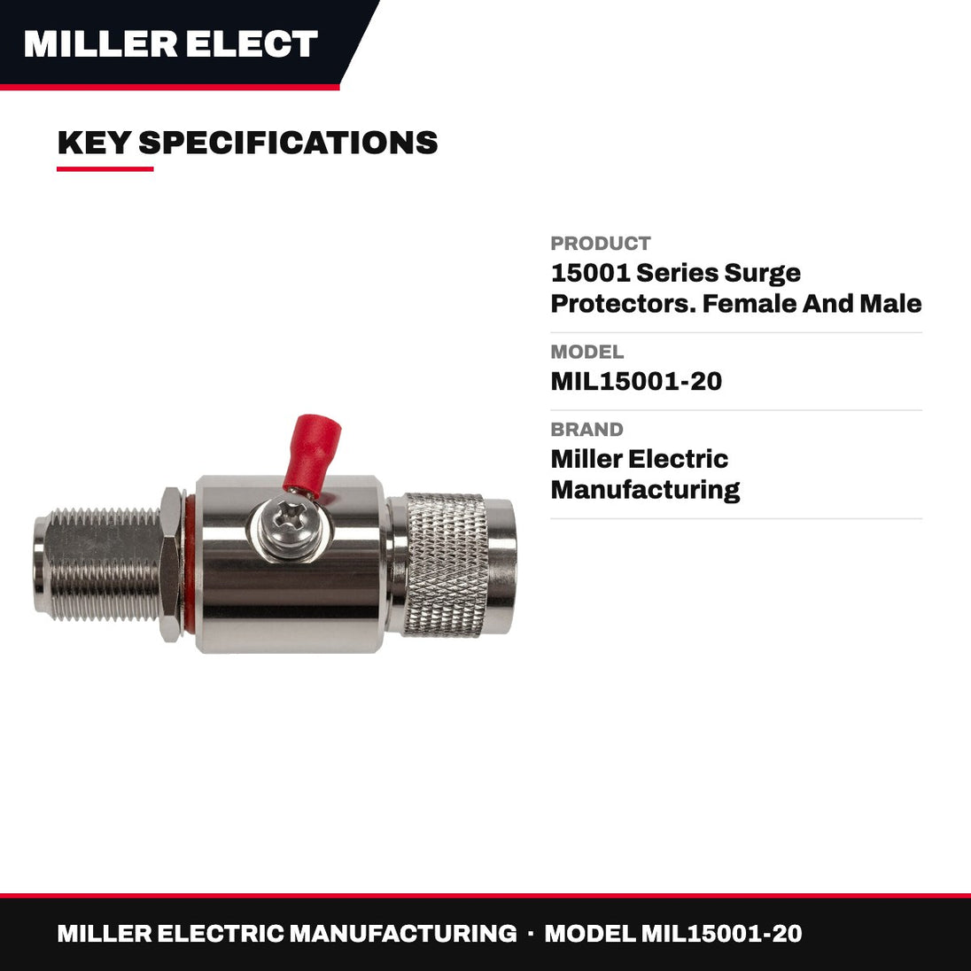 Miller Electric Manufacturing MIL15001-20 – 15001 Series Surge Protectors. Female And Male Thread Size 5/8-18 Unf.15001-20 And 0.026 Orifice Diameter.