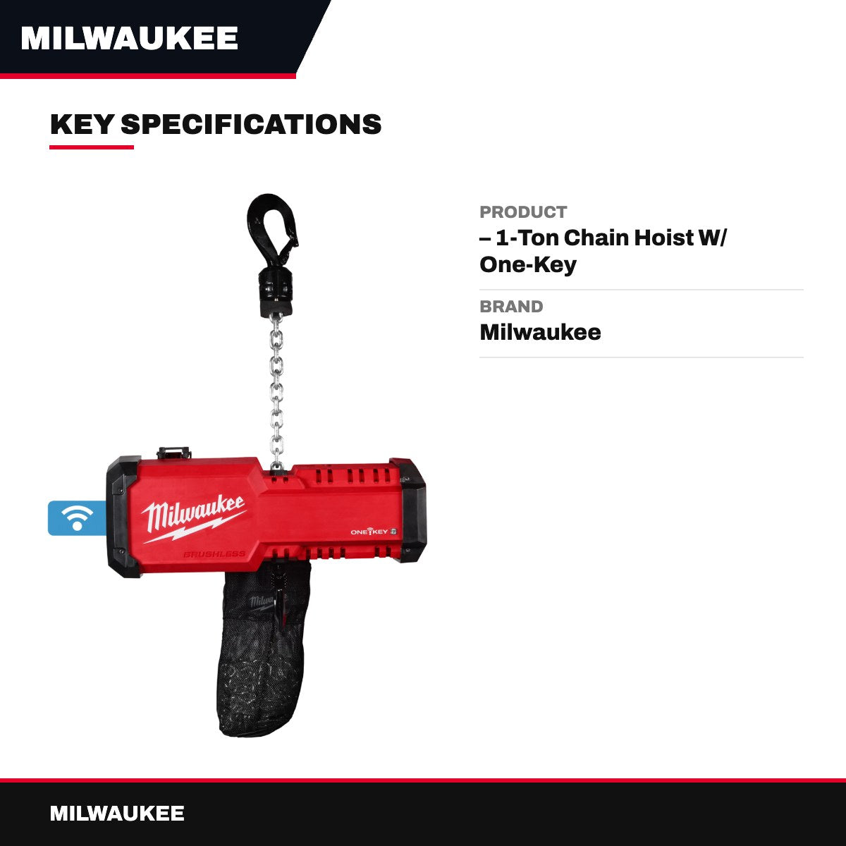 Milwaukee – 1-Ton Chain Hoist W/ One-Key