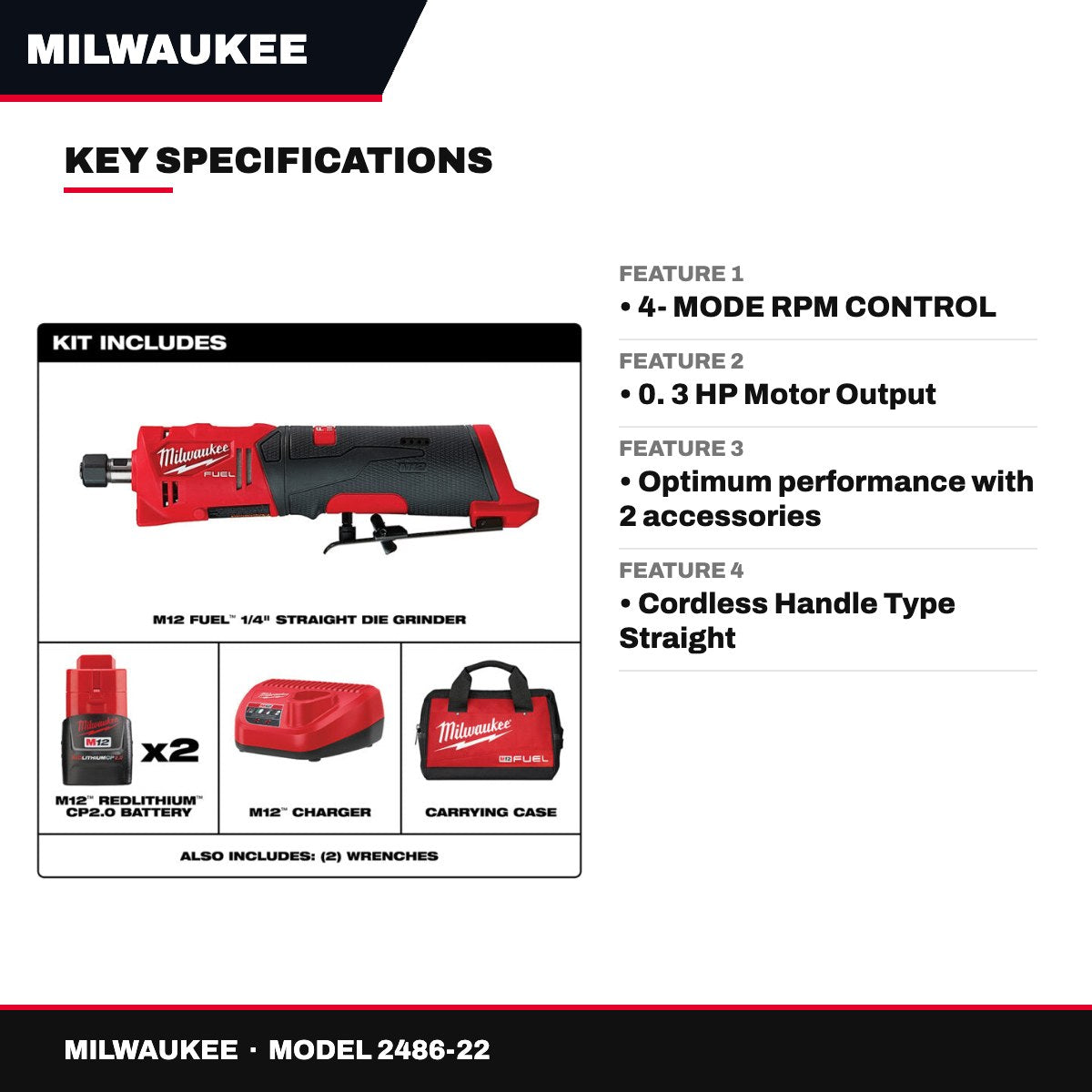 Milwaukee 2486-22 – 1/4 Straight Die Grinder