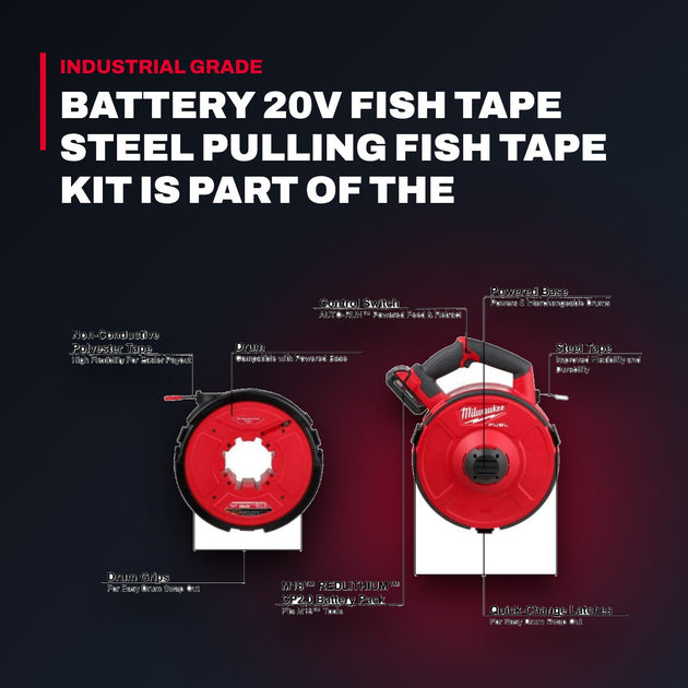 Milwaukee 2873A-22 – Battery 20V Fish Tape Steel Pulling Fish Tape Kit Is Part Of The