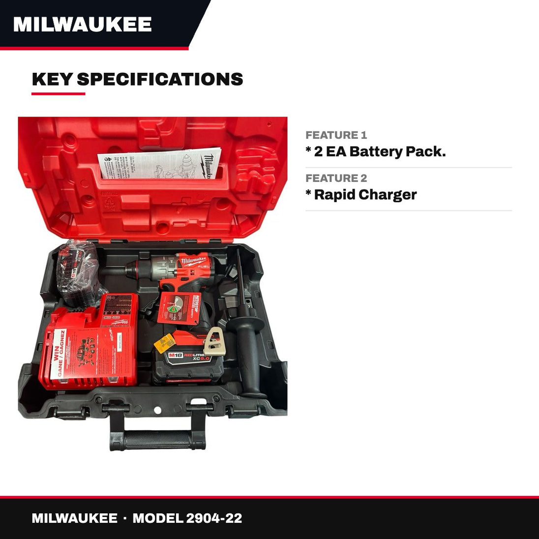 Milwaukee 2904-22 – ½ Hammer Drill Driver Brushless Motor Delivers The Power To Complete The Widest Range Of Applications Of Any H