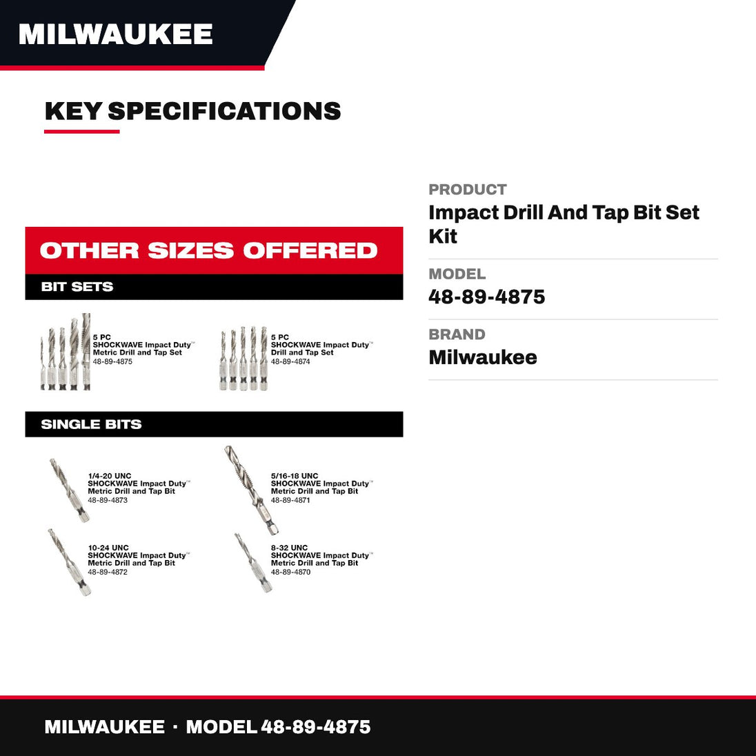 Milwaukee 48-89-4875 – Impact Drill And Tap Bit Set Kit