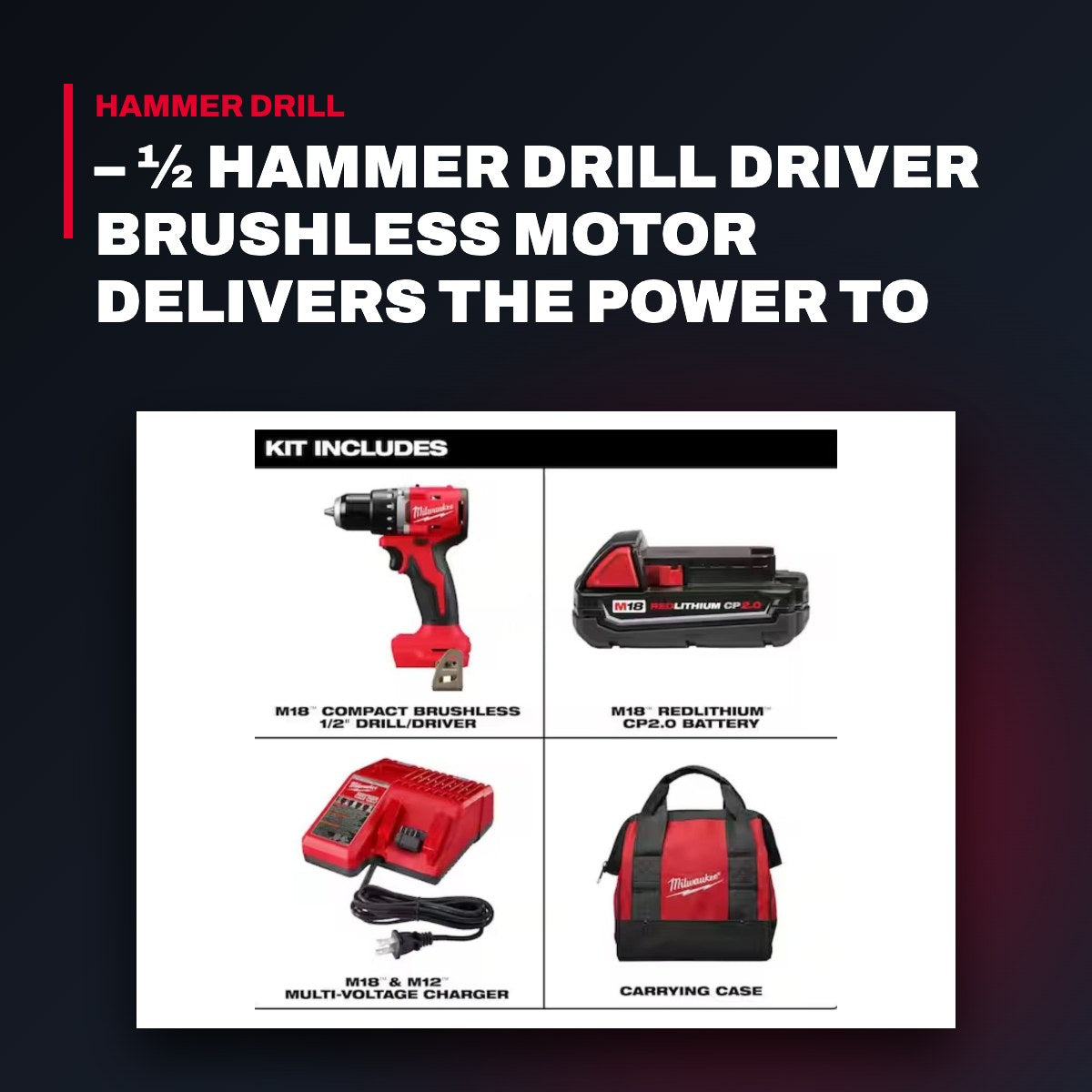 Milwaukee – ½ Hammer Drill Driver Brushless Motor Delivers The Power To Complete The Widest Range Of Applications Of Any H