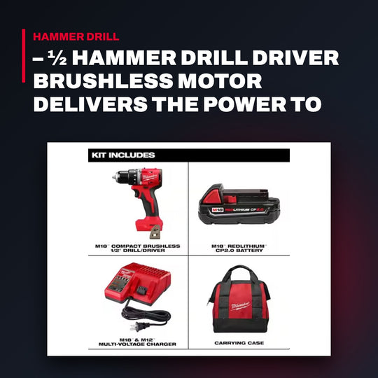 Milwaukee – ½ Hammer Drill Driver Brushless Motor Delivers The Power To Complete The Widest Range Of Applications Of Any H