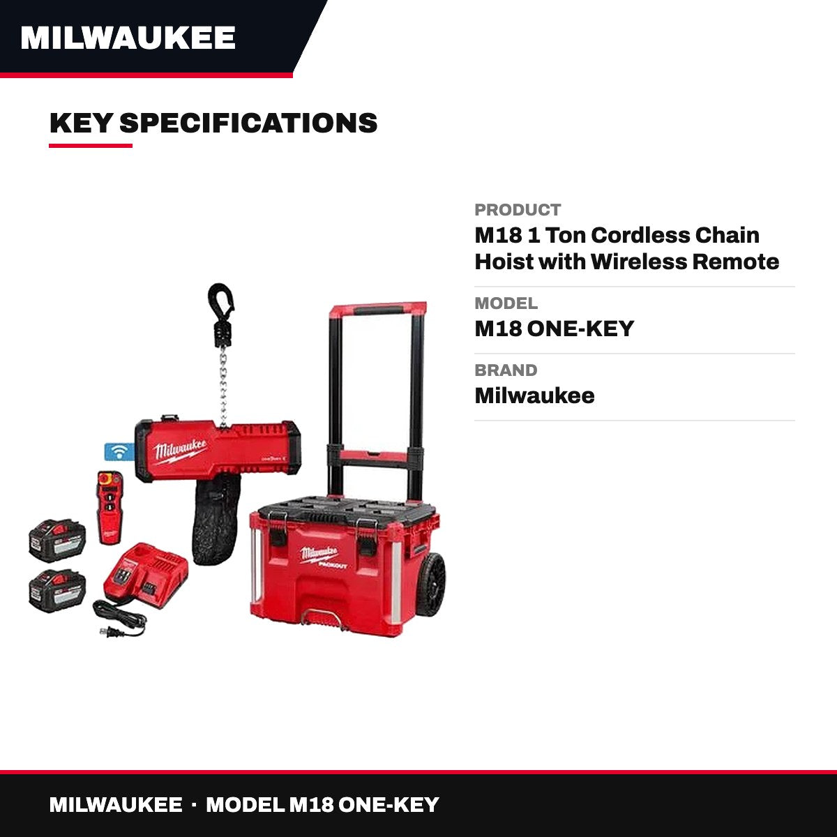 Milwaukee M18 ONE-KEY – M18 1 Ton Cordless Chain Hoist with Wireless Remote