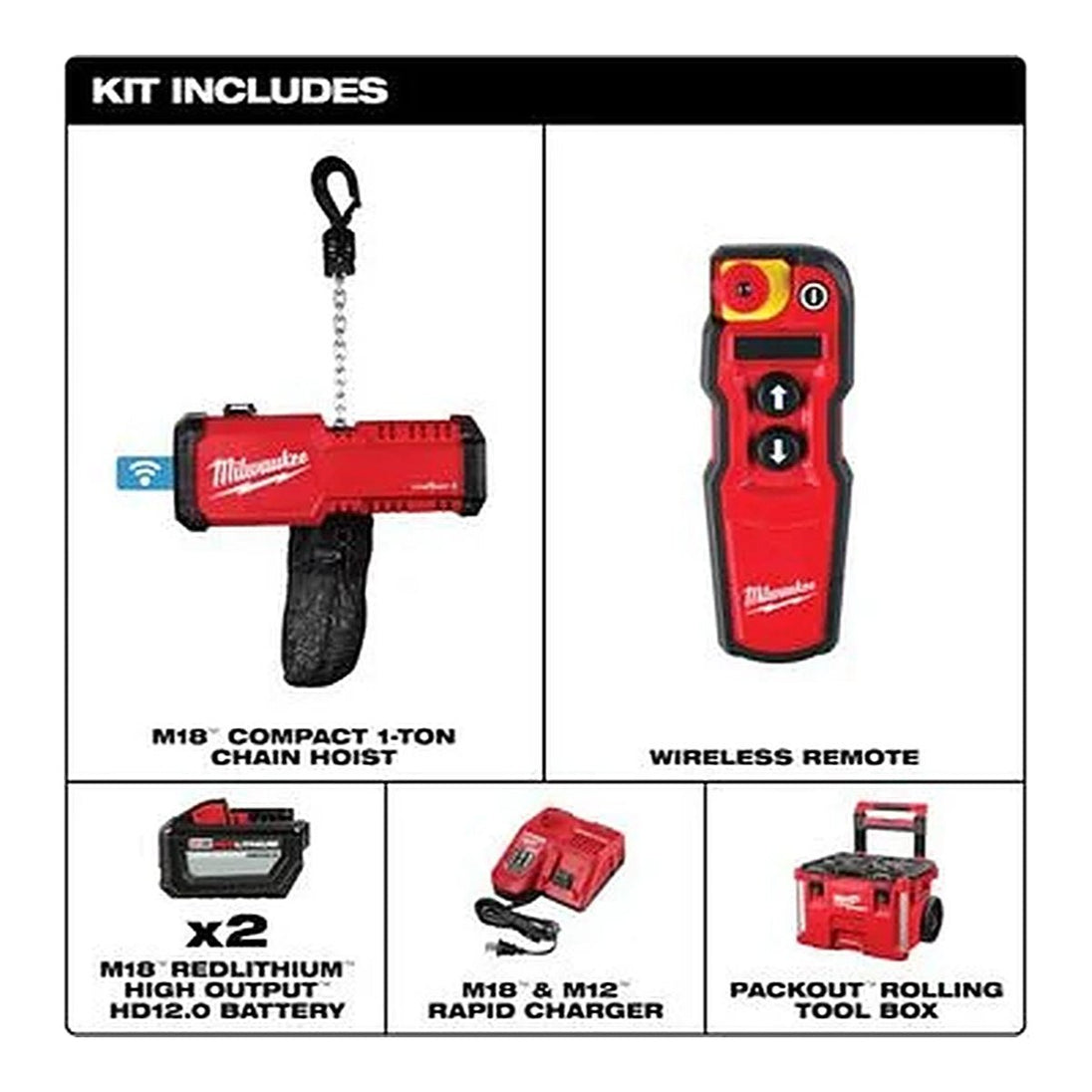 Milwaukee M18 ONE-KEY – M18 1 Ton Cordless Chain Hoist with Wireless Remote