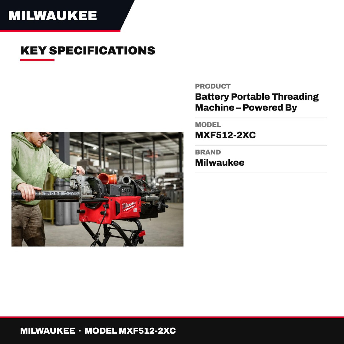 Milwaukee MXF512-2XC – Battery Portable Threading Machine – Powered By Redlithium Batteries, Combined With A Spring-Assisted Cart