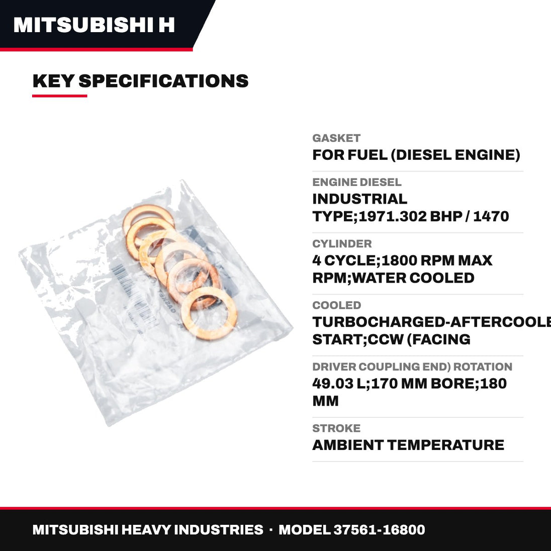 Mitsubishi Heavy Industries 37561-16800 – Gasket – For Fuel (Diesel Engine)