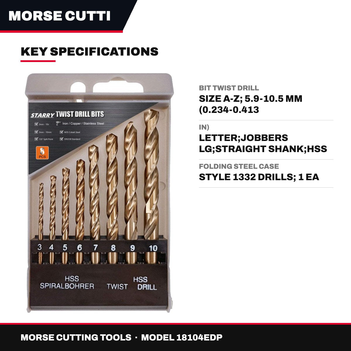 Morse Cutting Tools 18104EDP – Bit Twist Drill – Size A-Z, 5.9-10.5 Mm (0.234-0.413