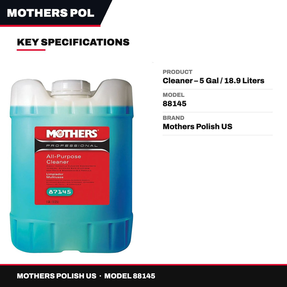 Mothers Polish US 88145 – Cleaner – 5 Gal / 18.9 Liters