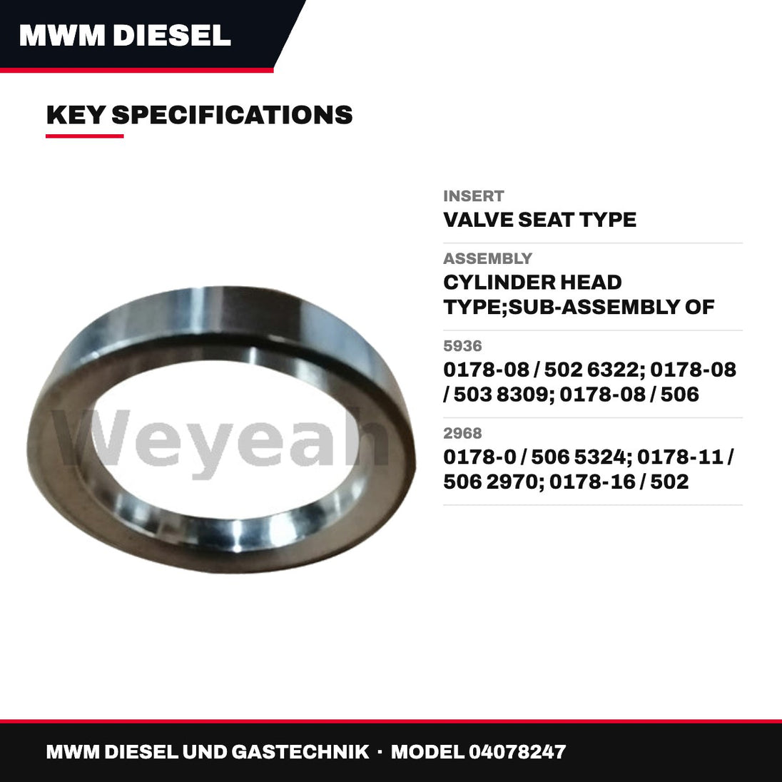 Mwm Diesel Und Gastechnik 04078247 – Insert – Valve Seat Type
