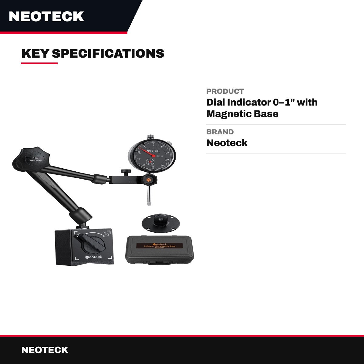 Neoteck Dial Indicator 0–1" with Magnetic Base