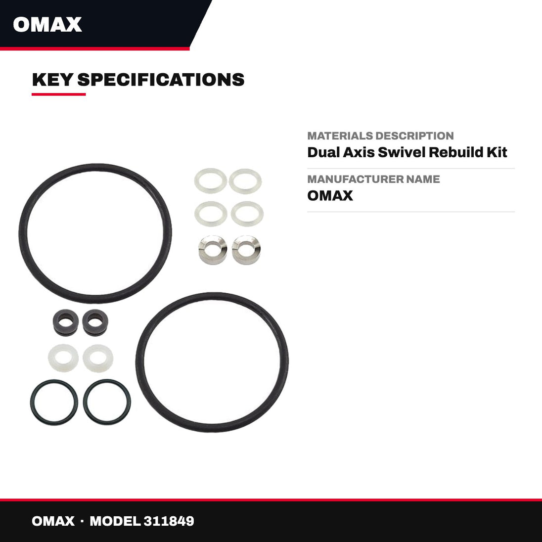 Omax 311849 – Materials Description – Dual Axis Swivel Rebuild Kit