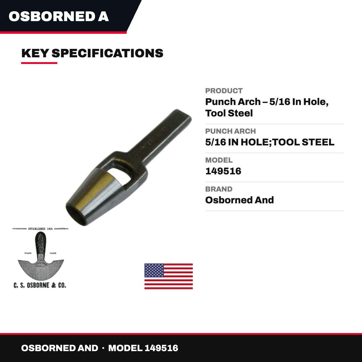 Osborned And 149516 – Punch Arch – 5/16 In Hole, Tool Steel