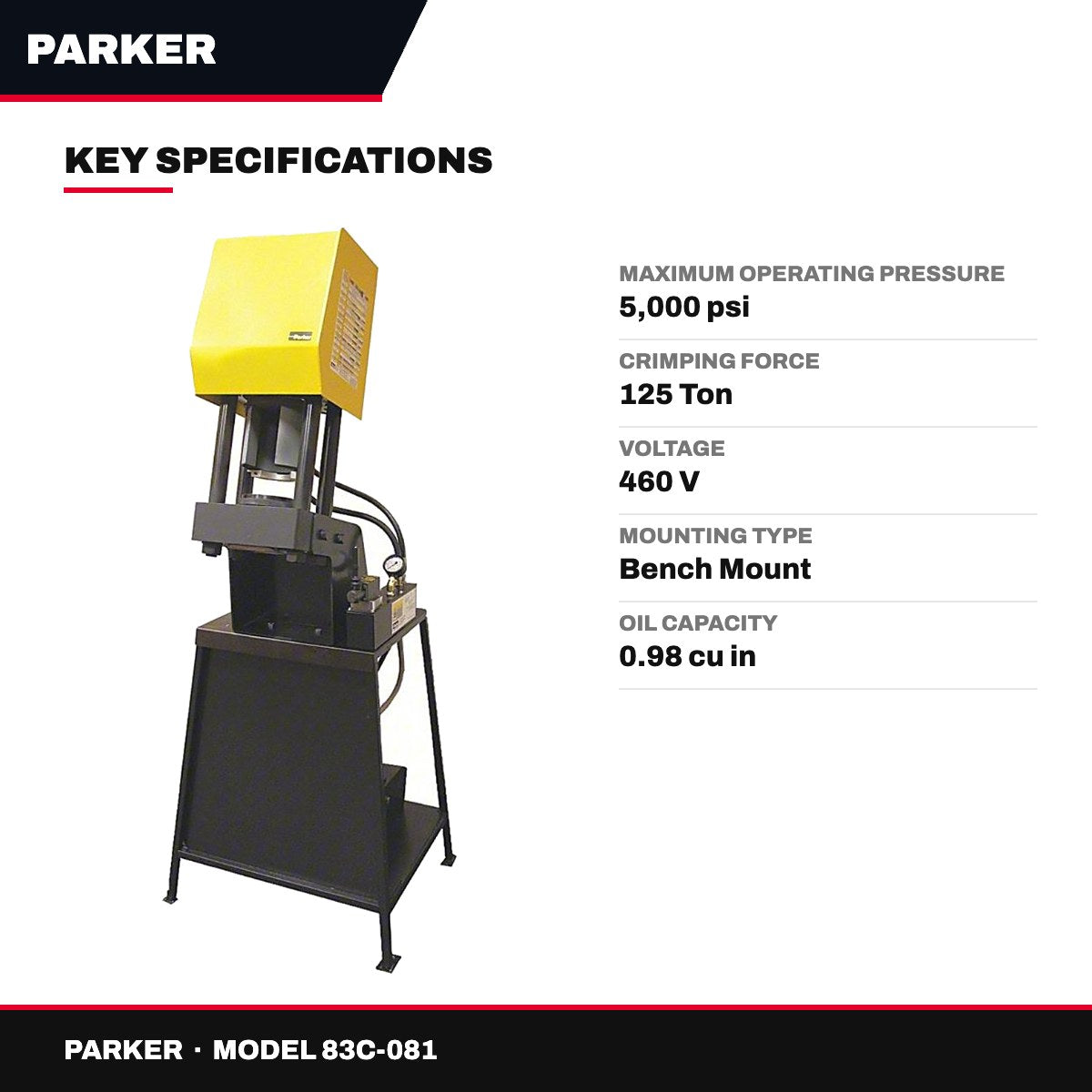 Parker 83C-081 – Parkrimp Bench Hydraulic Hose Crimping Machine 2", 125 Ton