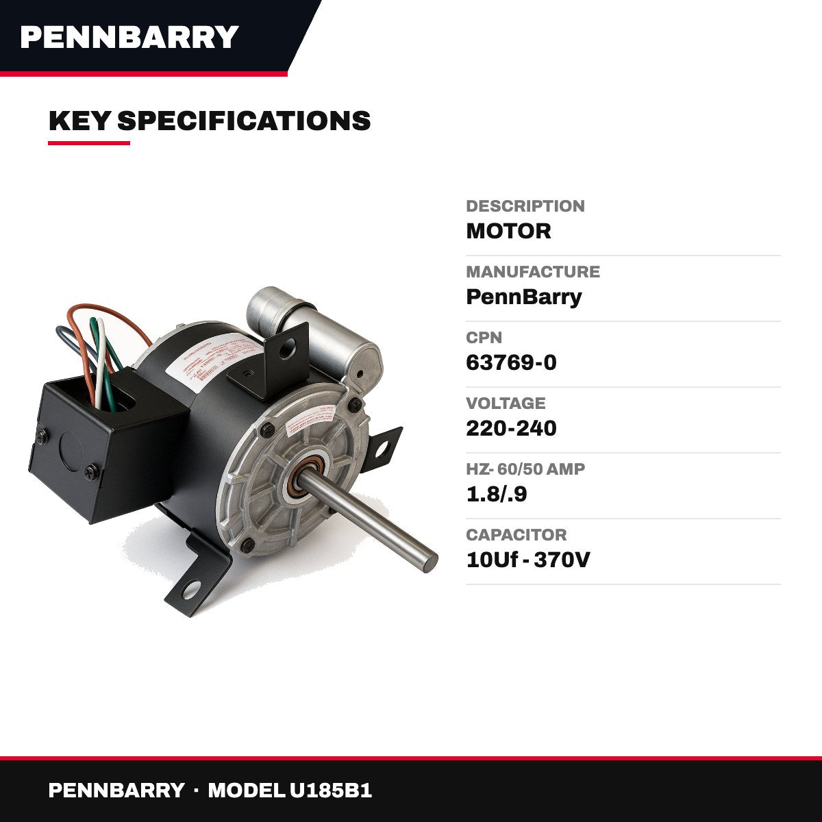 PennBarry U185B1 – Exhaust Fan Motor 1/6 HP 1550 RPM