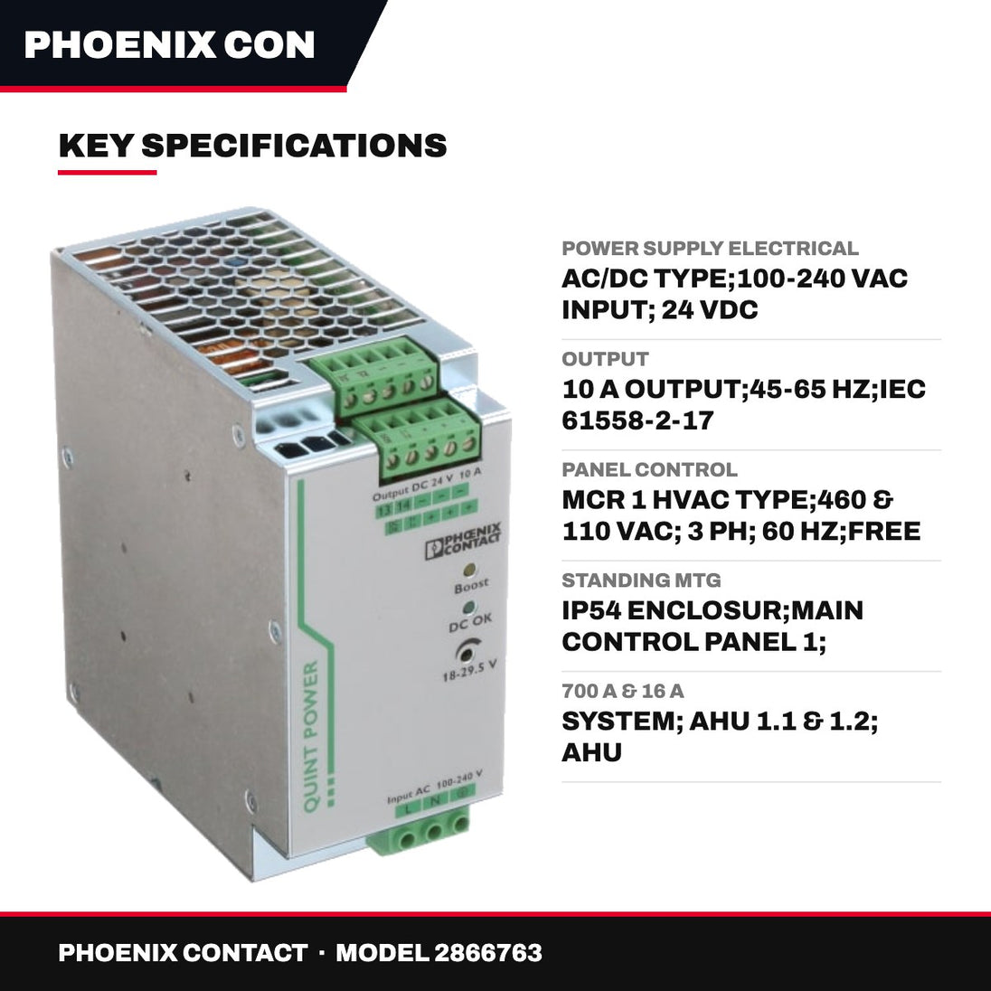 Phoenix Contact 2866763 – Power Supply Electrical – Ac/Dc Type, 100-240 Vac Input