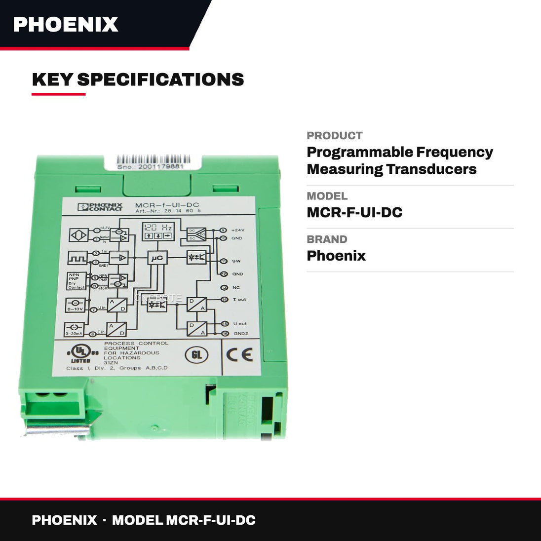 Phoenix MCR-F-UI-DC – Programmable Frequency Measuring Transducers Print Card I/P Frequency - 0.1Hz -120Khz O/P - 0/4-20Ma Or 0/5/10