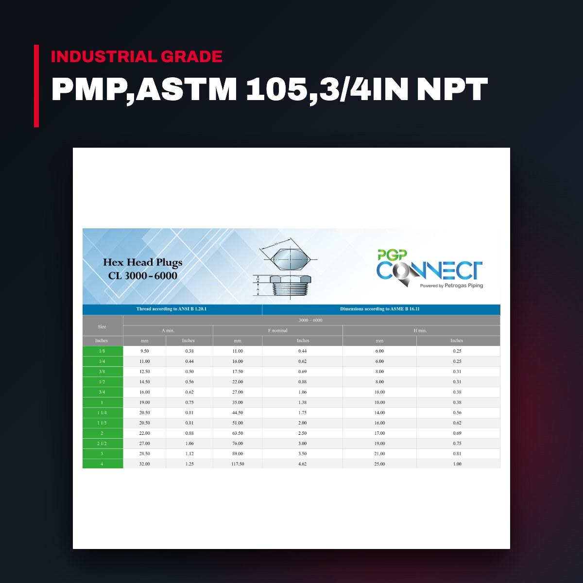 Plg-Oem Part – Pmp,Astm 105,3/4In Npt
