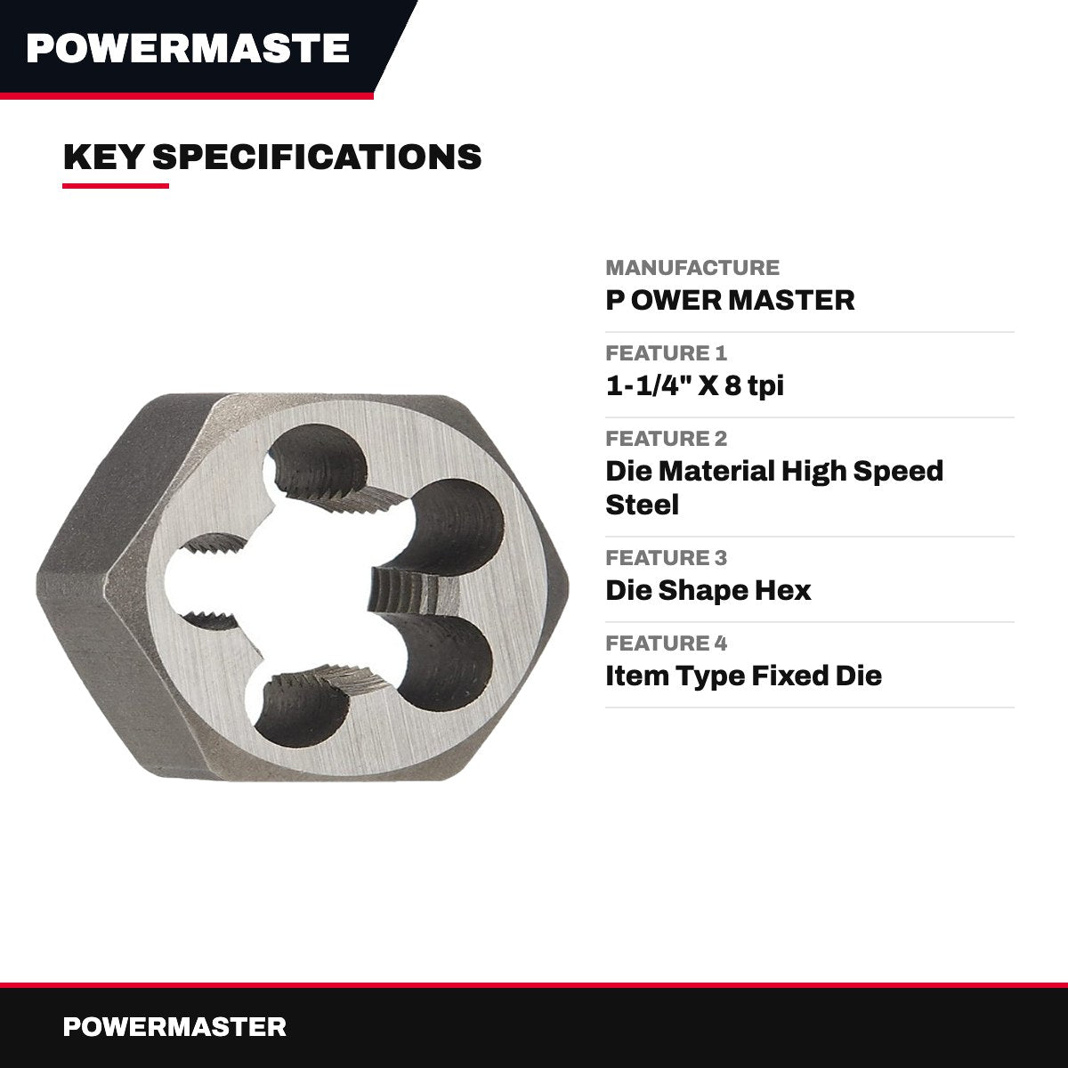 Powermaster Bolt Die & Stud Extractor Set, 1-1/4" – 2" x 8 TPI