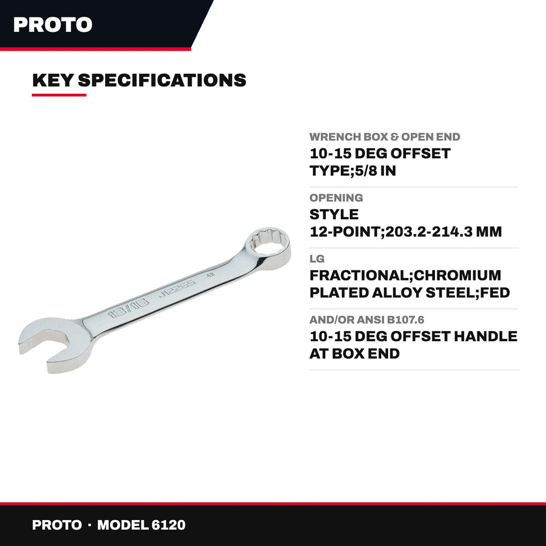 Proto 6120 – Wrench Box & Open End – 10-15 Deg Offset Type, 5/8 In