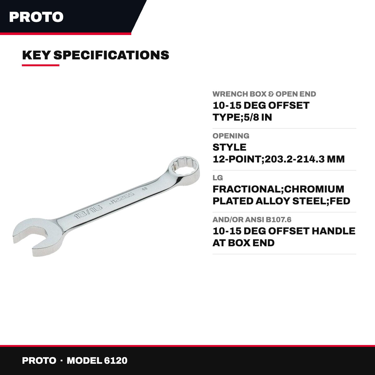 Proto 6120 – Wrench Box & Open End – 10-15 Deg Offset Type, 5/8 In