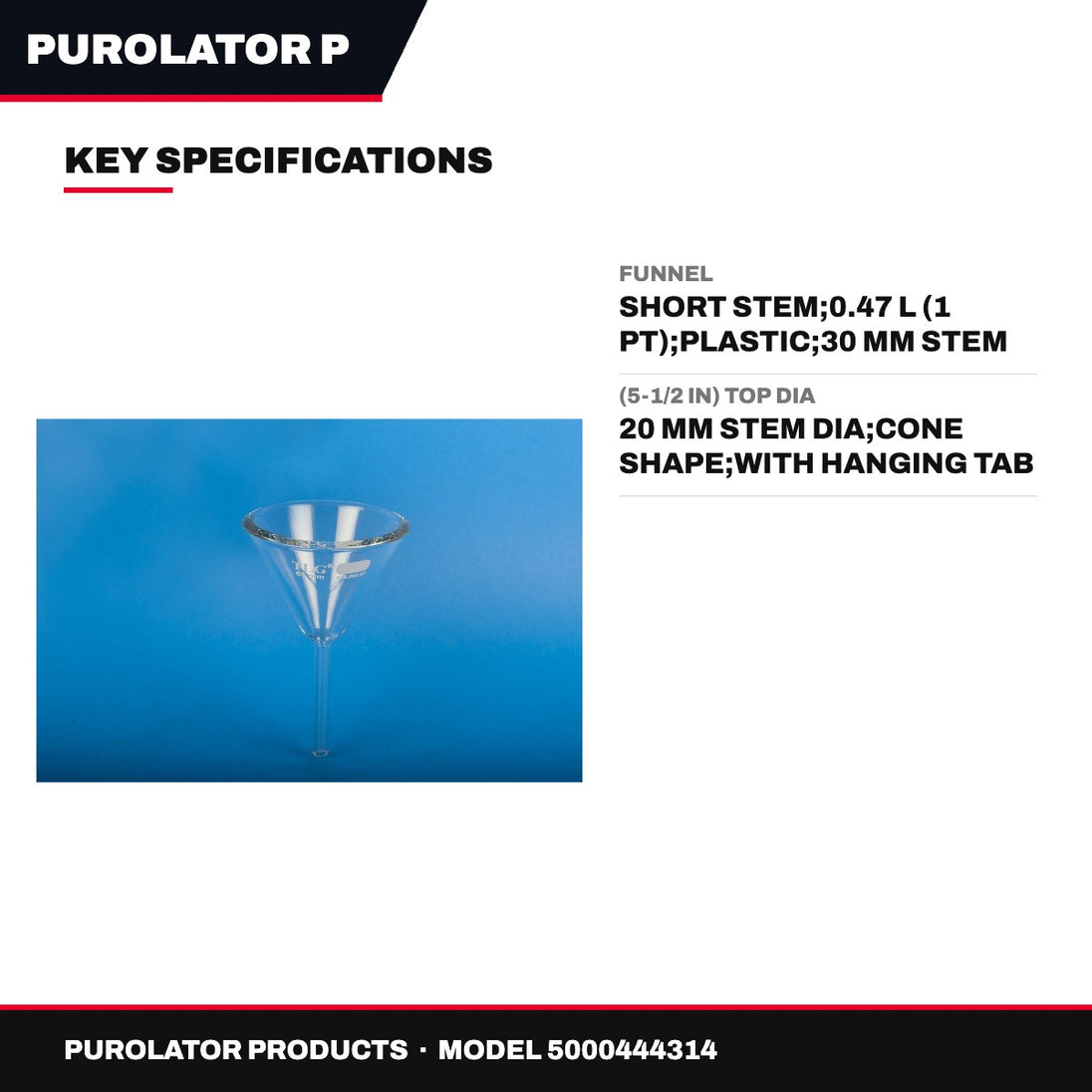 Purolator Products – Funnel, Short Stem, 0.47 L (1 Pt)
