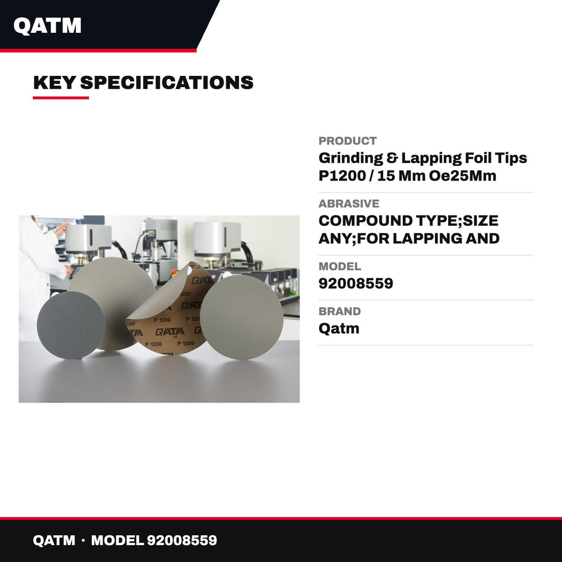 Qatm 92008559 – Grinding & Lapping Foil Tips P1200 / 15 Mm Oe25Mm