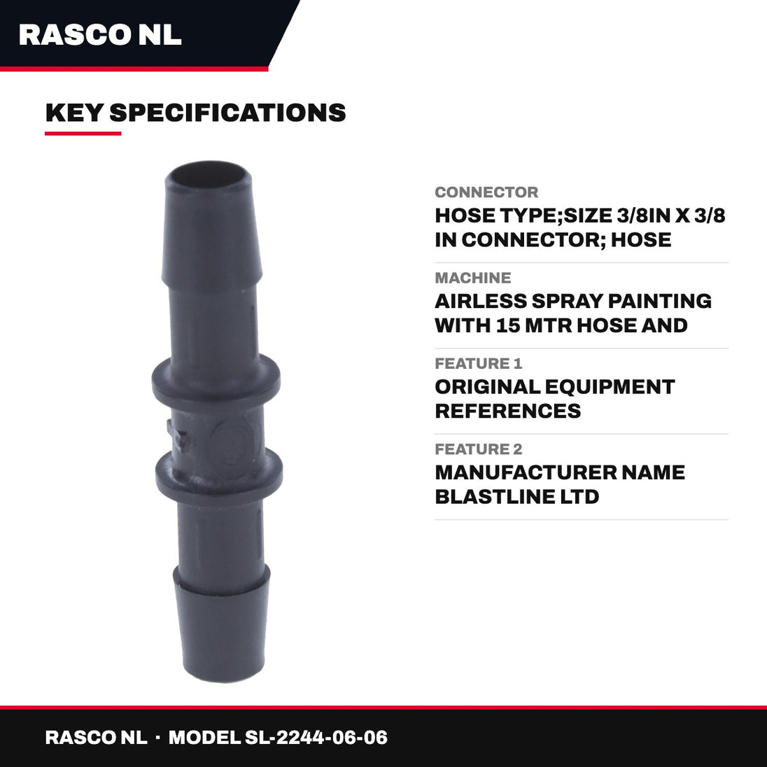 Rasco Nl SL-2244-06-06 – Connector – Hose Type, Size 3/8In X 3/8 In Connector