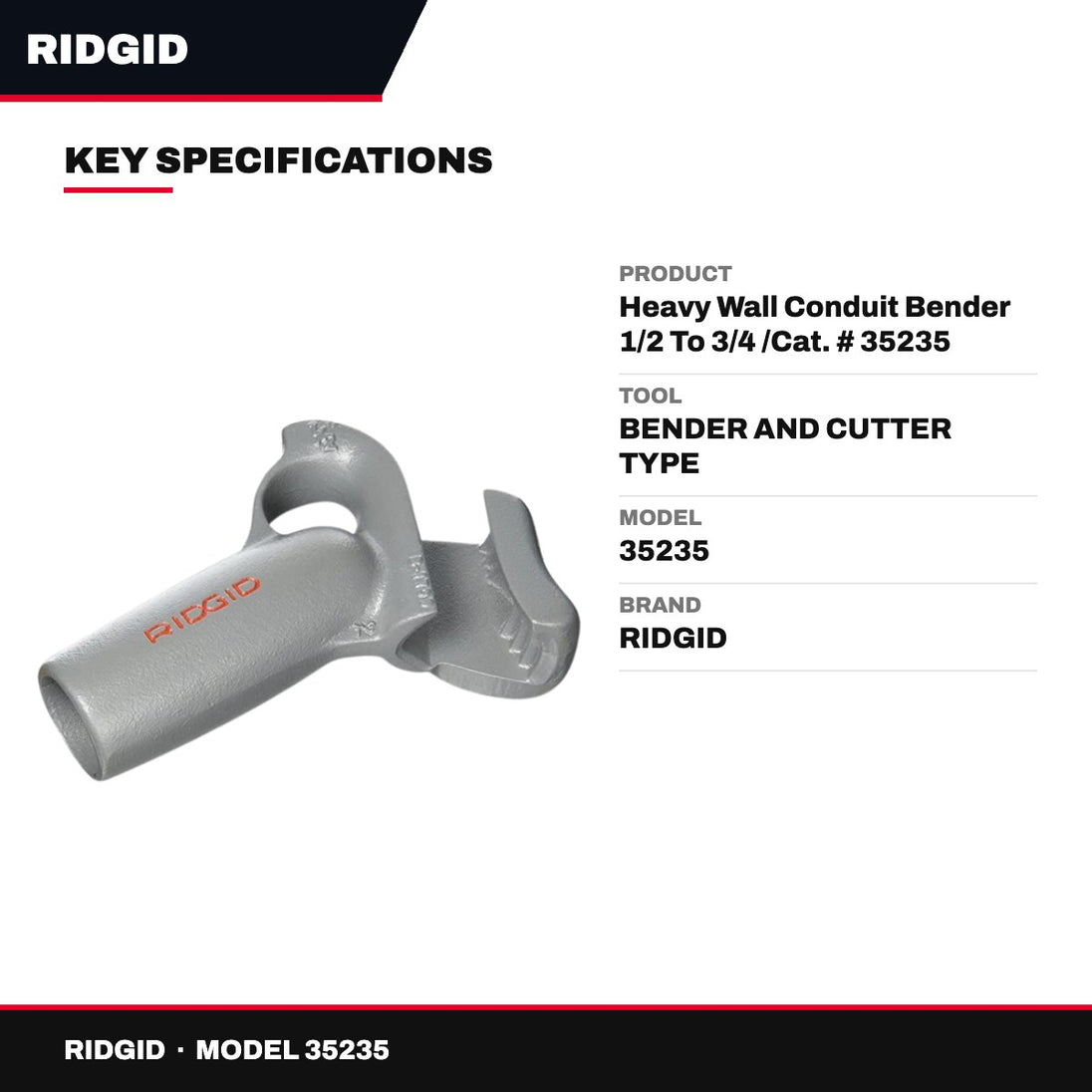 RIDGID 35235 – Heavy Wall Conduit Bender 1/2 To 3/4 /Cat. # 35235