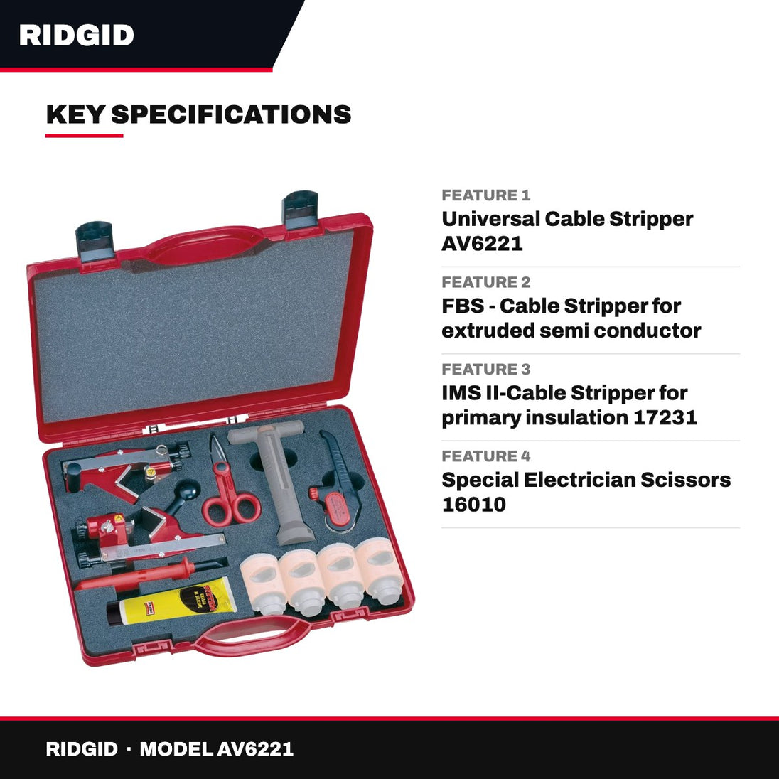 Ridgid AV6221 – MV/HV Cable Stripping Tool Set with Hard Case